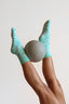 Mid Crew White & Aqua Green Grip Socks